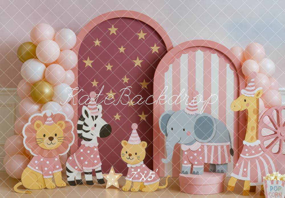 Kate Circus Animals Striped Balloon Backdrop Designed by Mini MakeBelieve