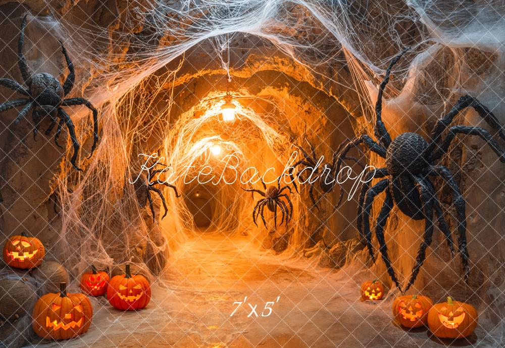 Kate Halloween Tunnel Spiders Pumpkins Webs Backdrop Designed by Emetselch - Kate Backdrop AU