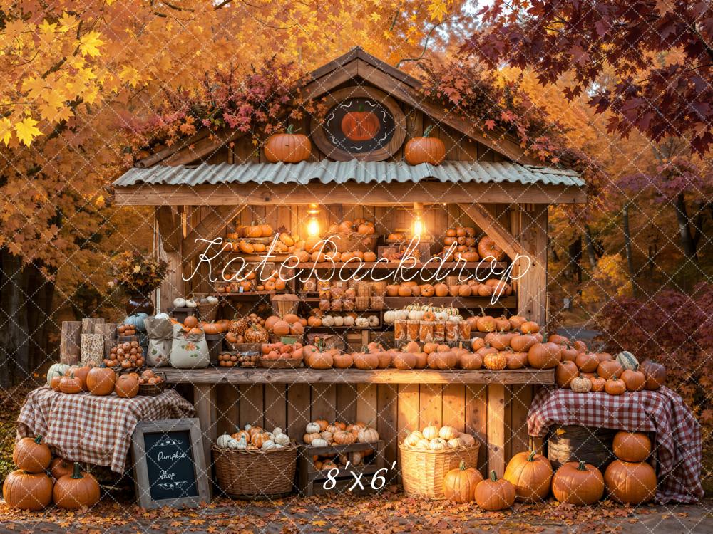 Kate Fall Pumpkin Stand Autumn Trees Fleece Backdrop Designed by Emetselch