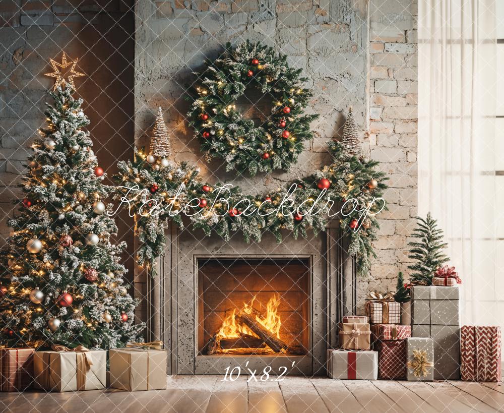 Kate Christmas Tree Fireplace Wreath Presents Backdrop Designed by Emetselch