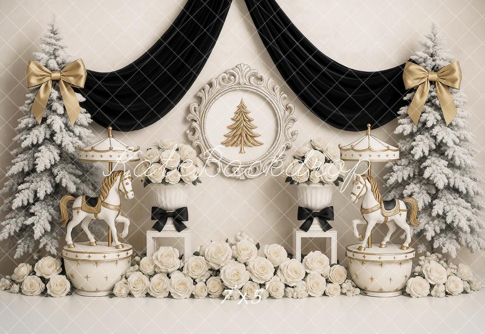 Kate Carousel Christmas Frosted Trees Backdrop Designed by Ashley Paul - Kate Backdrop AU