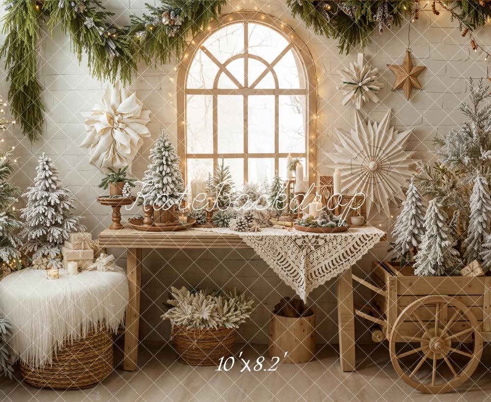 Kate Christmas Window Frosted Trees Fleece Backdrop Designed by Emetselch