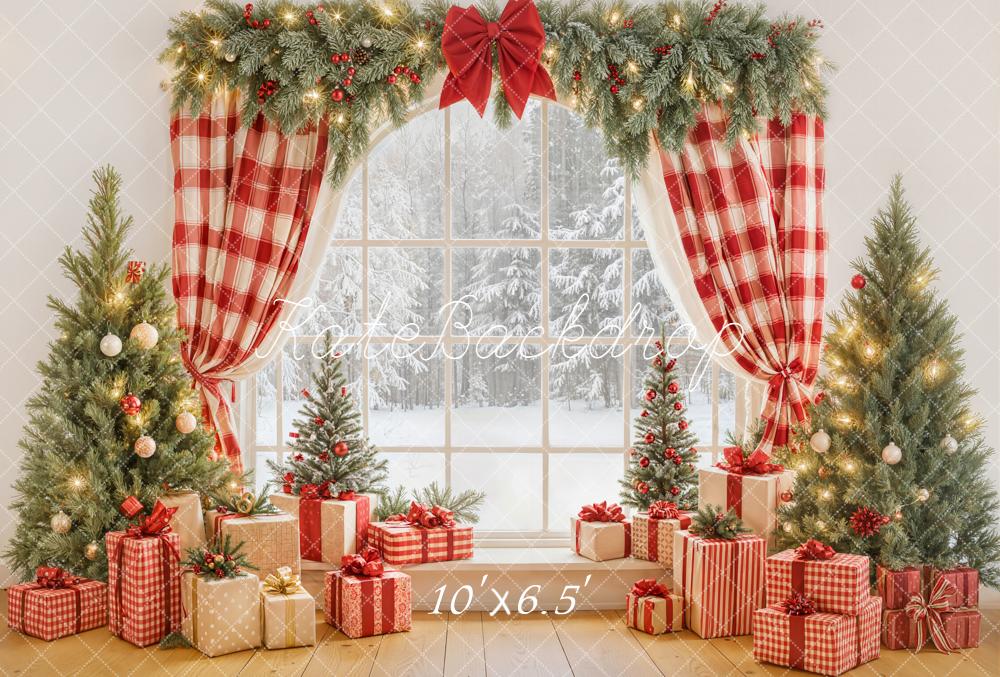 Kate Christmas Window Trees Presents Fleece Backdrop Designed by Emetselch