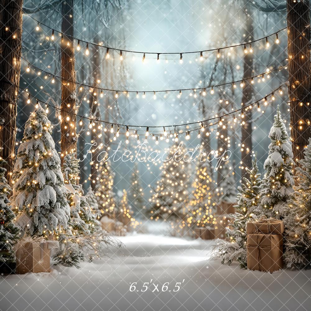 Kate Christmas Snowy Trees String Lights Forest Backdrop Designed by Emetselch
