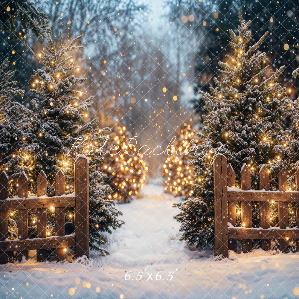 Kate Christmas Snowy Trees Lights Backdrop Designed by Emetselch - Kate Backdrop AU