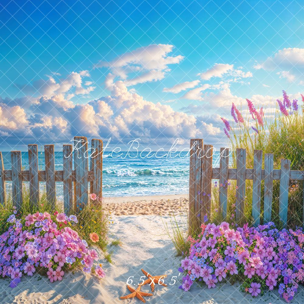 Kate Summer Beach Fence Flowers Backdrop Designed by Emetselch - Kate Backdrop AU