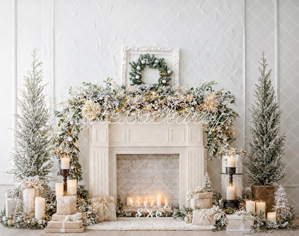 Kate Christmas Fireplace Candles Fleece Backdrop Designed by Emetselch - Kate Backdrop AU