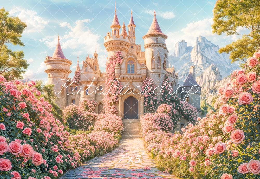 Kate Spring Fantasy Castle Pink Flowers Backdrop Designed by Chain