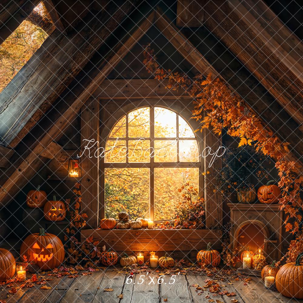 Kate Halloween Attic Window Pumpkins Backdrop Designed by Emetselch