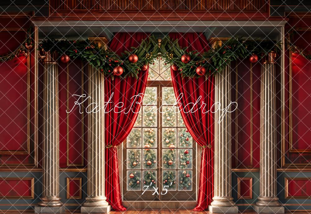 Kate Christmas Window Tree Red Curtains Backdrop Designed by Chain