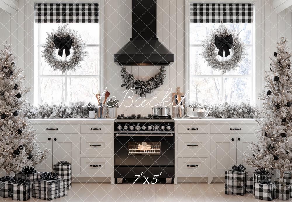 Kate Christmas Kitchen Black White Backdrop Designed by Ashley Paul
