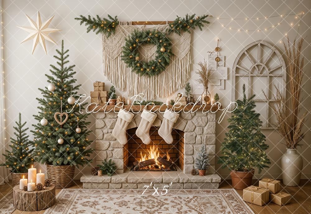 Kate Christmas Fireplace Trees Backdrop Designed by Ashley Paul - Kate Backdrop AU