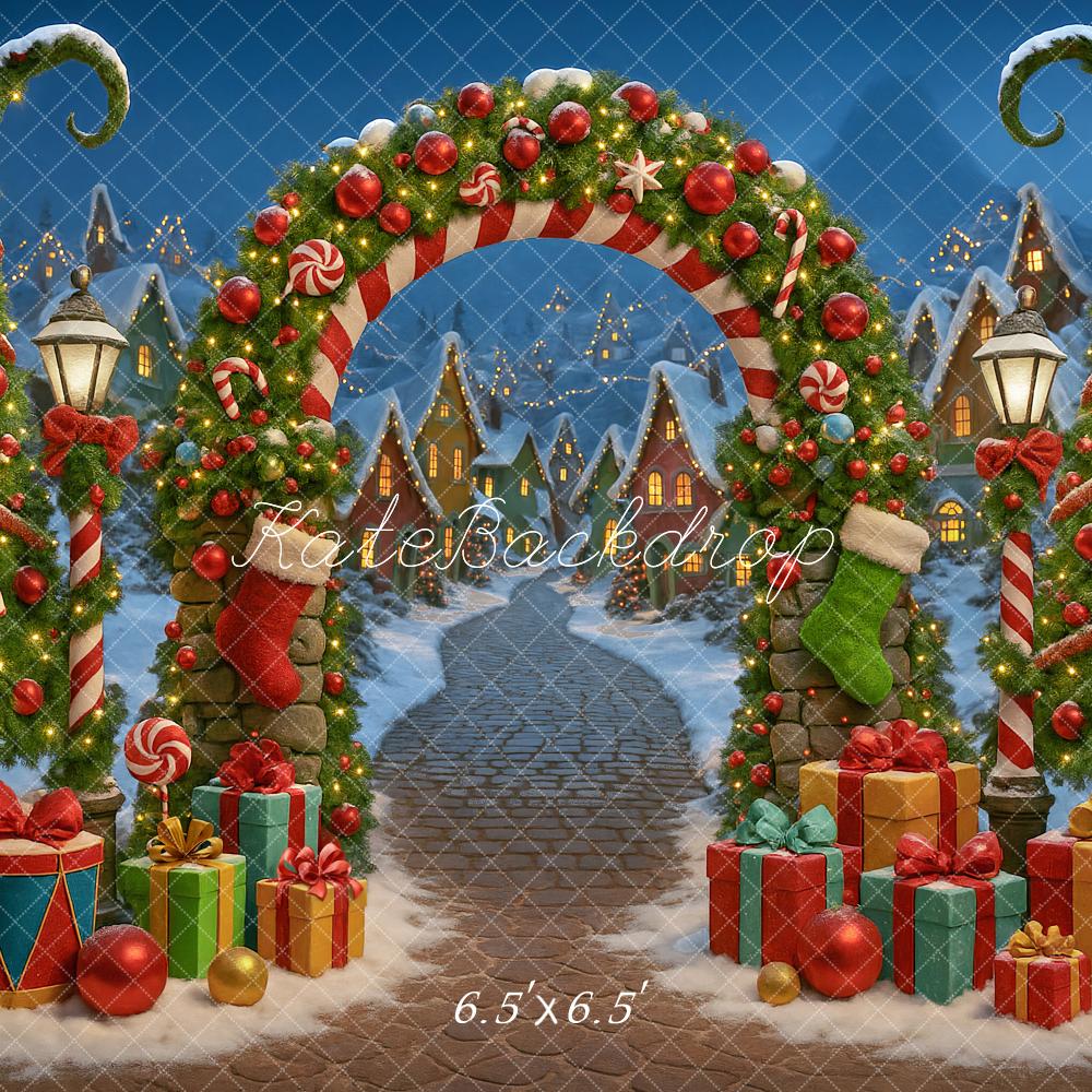 Kate Christmas Arch Candy Trees Presents Backdrop Designed by Ashley Paul