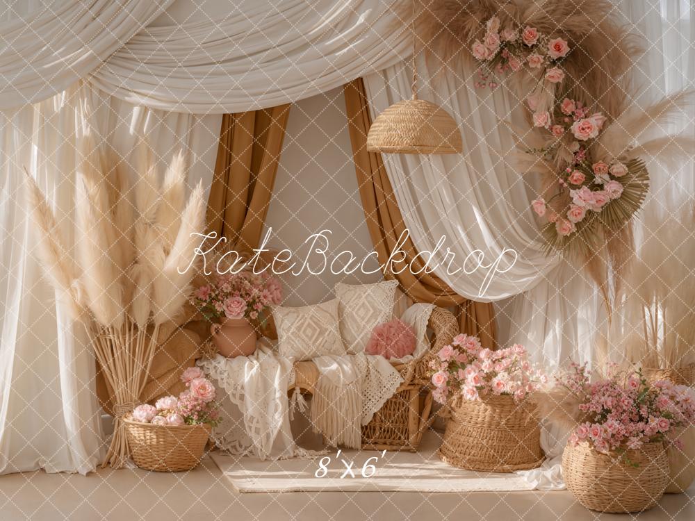 Kate Boho Pampas Grass Flowers Backdrop Designed by Emetselch