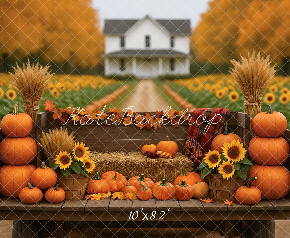 Kate Autumn Pumpkins Sunflowers Hay Backdrop Designed by Mini MakeBelieve - Kate Backdrop AU