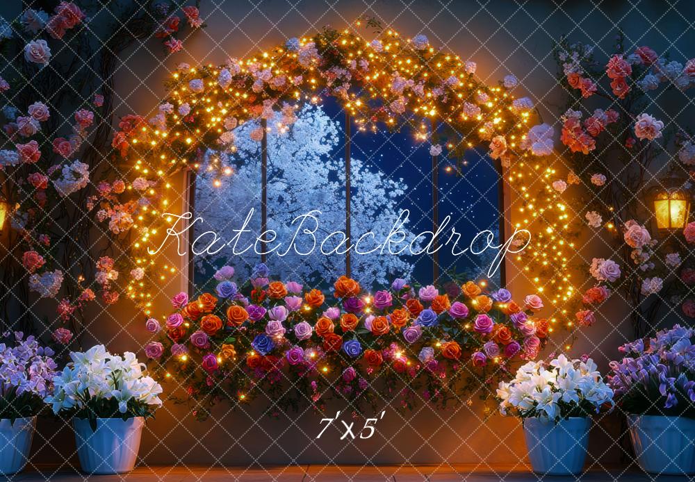 Kate Flower Arch Lights Window Night Backdrop Designed by Mini MakeBelieve - Kate Backdrop AU