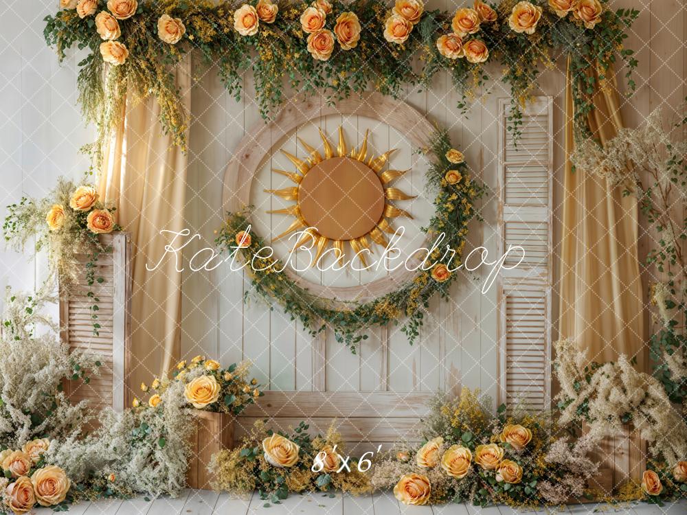 Kate Sun Wreath Yellow Roses Vintage Fleece Backdrop Designed by Emetselch - Kate Backdrop AU