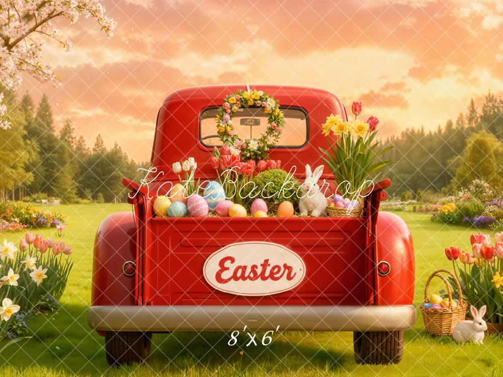Kate Easter Truck Flowers Eggs Fleece Backdrop Designed by Chain