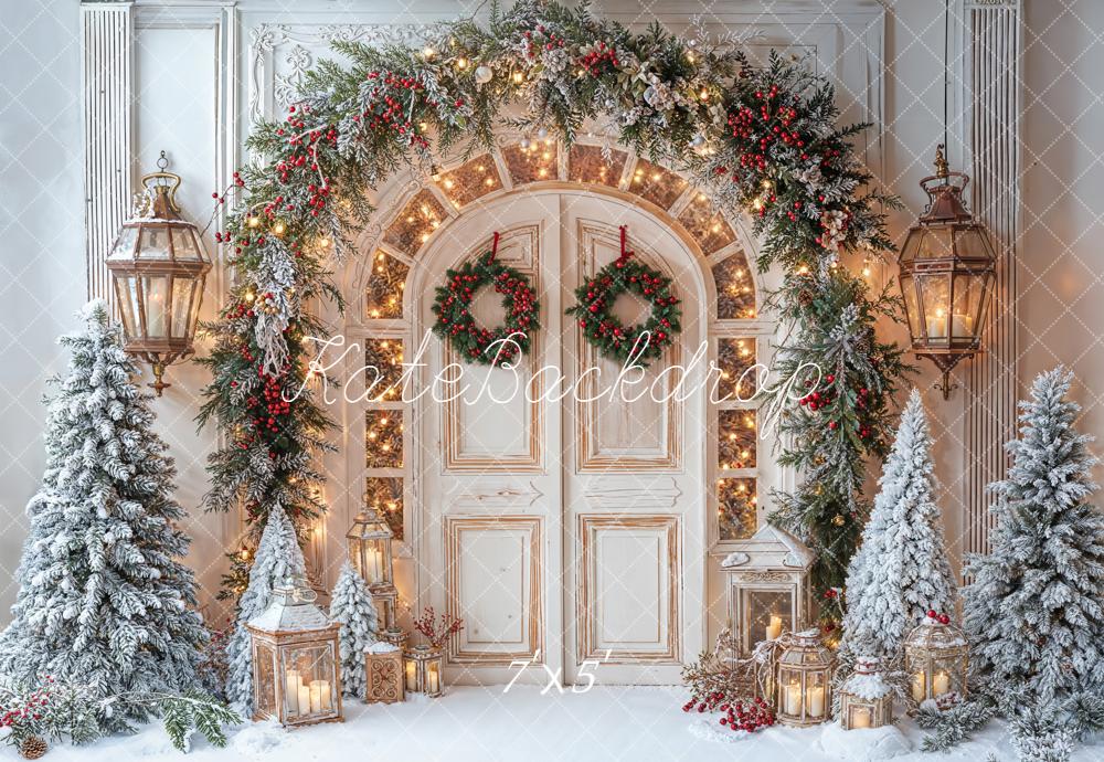 Kate Christmas Door Wreath Snowy Trees Backdrop Designed by Emetselch
