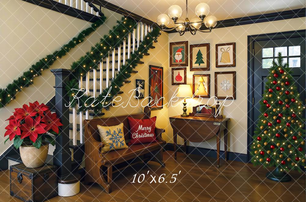 Kate Christmas Lounge Tree Garland Stairs Backdrop Designed by Mini MakeBelieve - Kate Backdrop AU