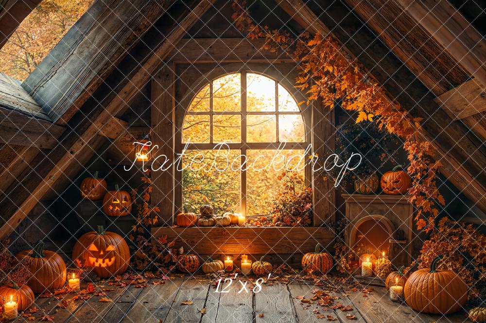 Kate Halloween Pumpkin Window Fleece Backdrop Designed by Emetselch
