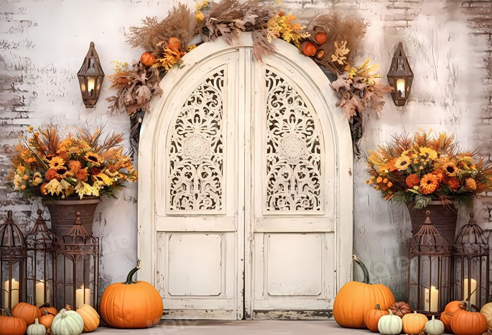 Kate Autumn Pumpkins Vintage Door Backdrop Designed by Emetselch - Kate Backdrop AU