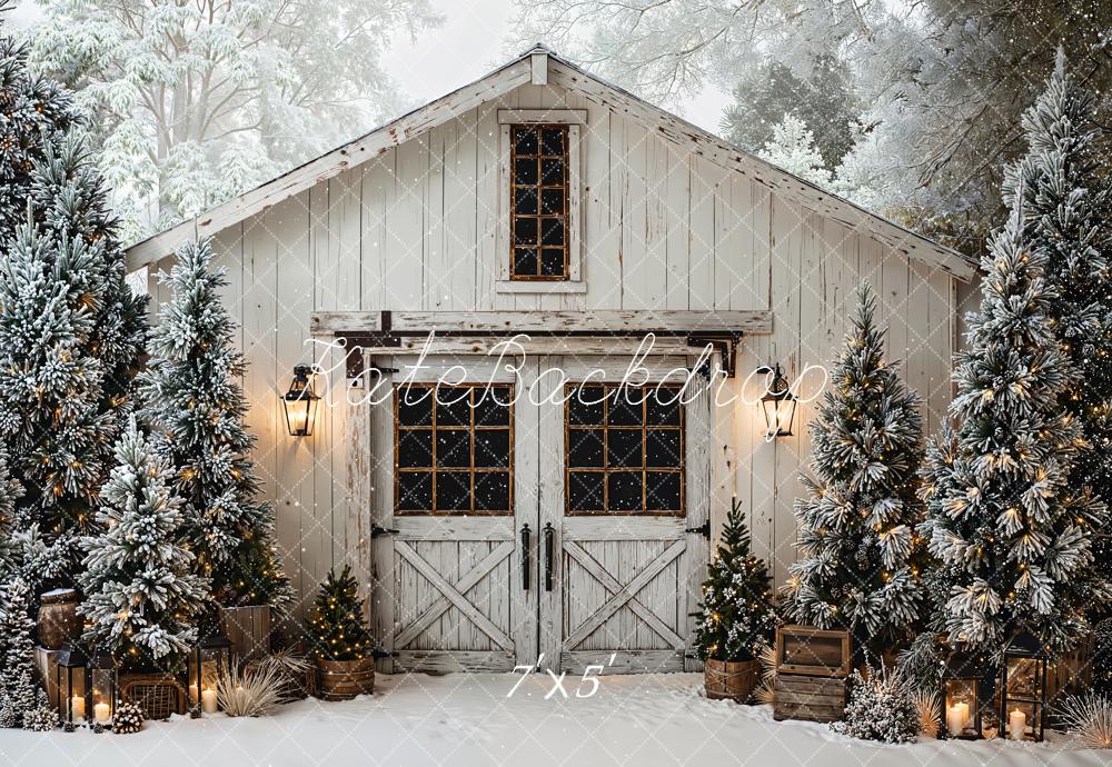 Kate Christmas Snowy Rustic Barn Backdrop Designed by Chain