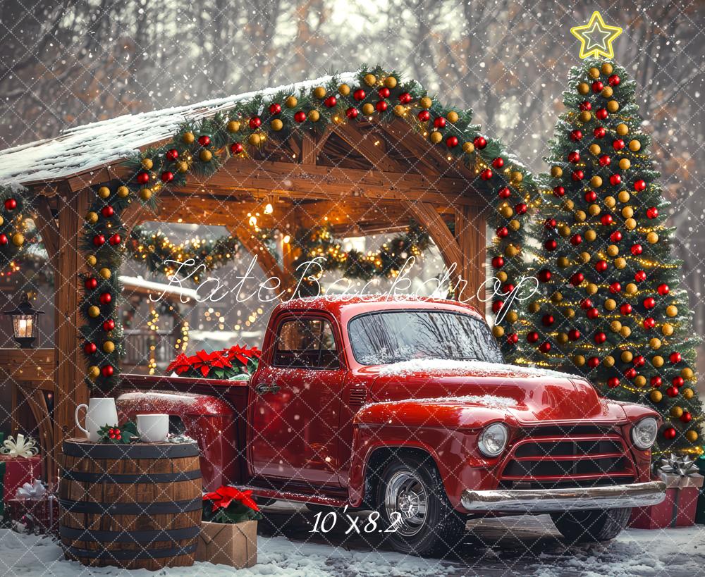 Kate Christmas Red Truck Backdrop Designed by Mini MakeBelieve - Kate Backdrop AU