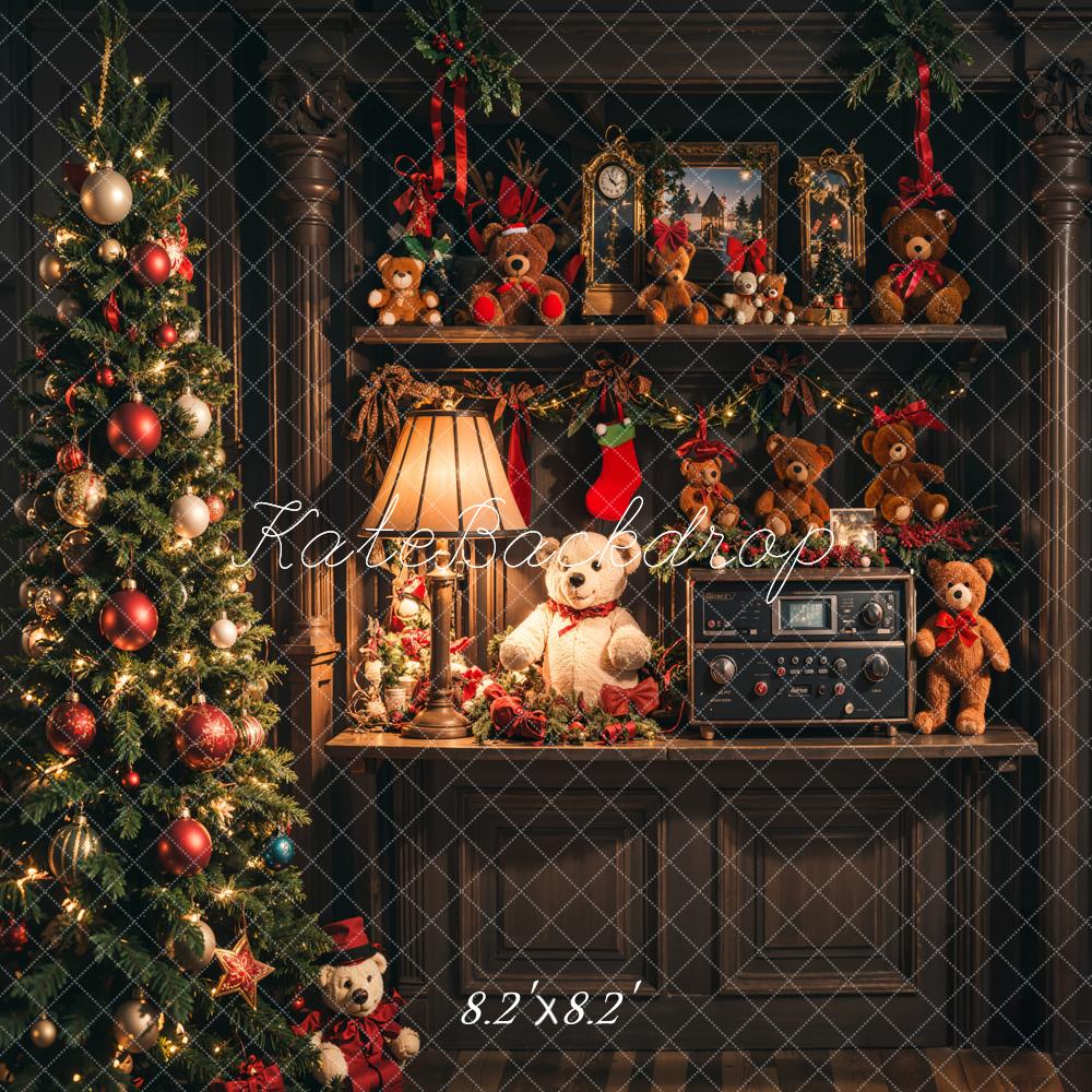 Kate Christmas Tree Teddy Bears Vintage Shelf Backdrop Designed by Emetselch - Kate Backdrop AU