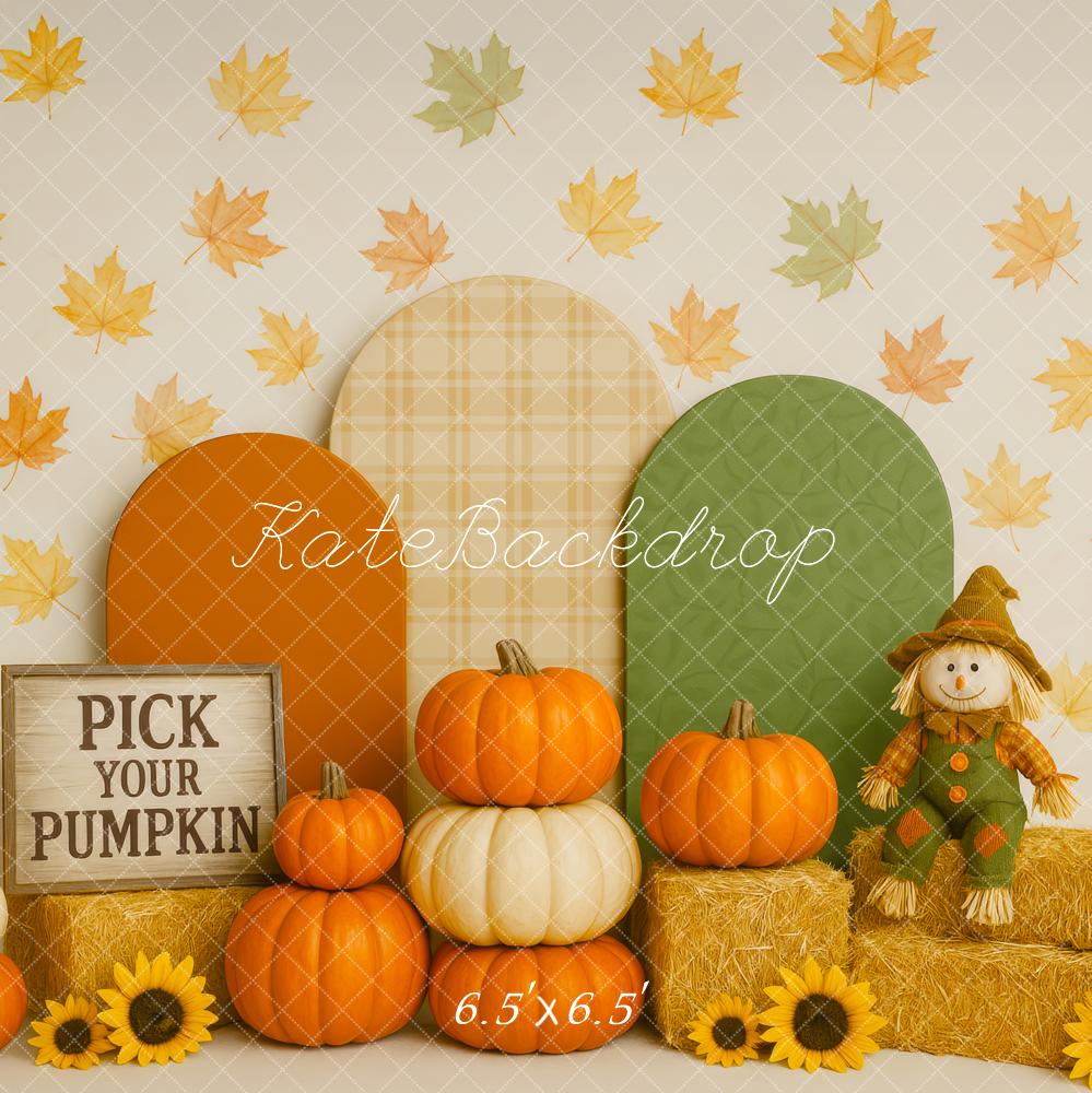 Kate Autumn Pumpkin Scarecrow Hay Sunflowers Backdrop Designed by Patty Roberts - Kate Backdrop AU