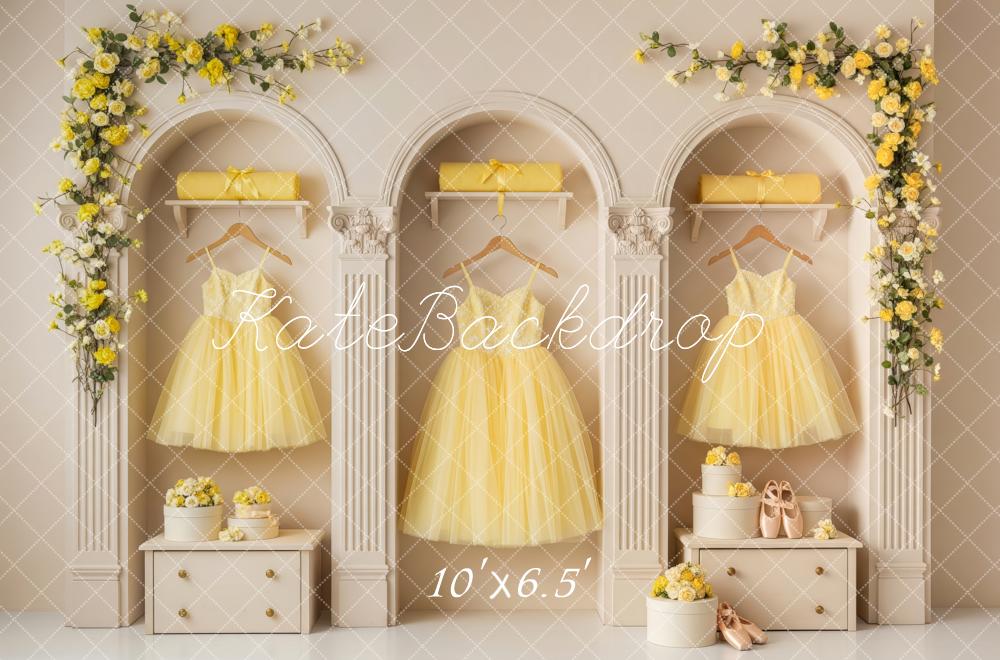 Kate Yellow Dress Arch Flowers Fleece Backdrop Designed by Patty Roberts
