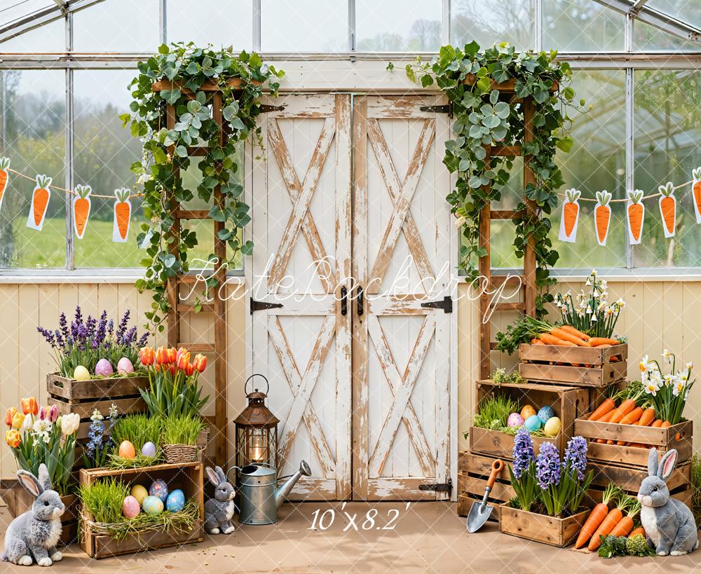 Kate Easter Bunny Carrots Wooden Door Backdrop Designed by Emetselch