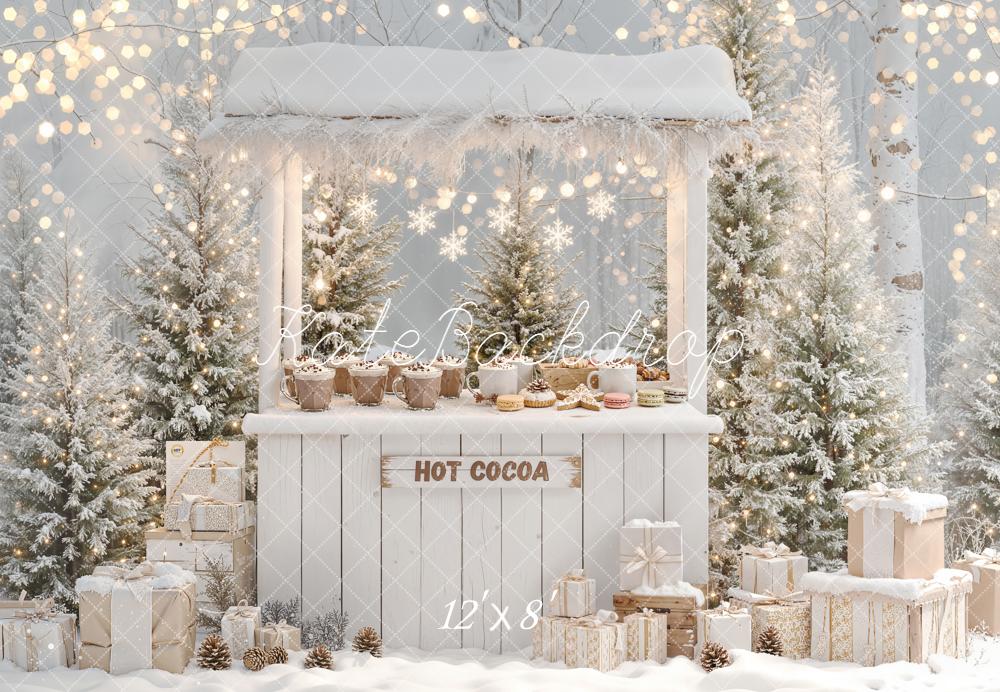 Kate Christmas Hot Cocoa Stand Bokeh Fleece Backdrop Designed by Emetselch