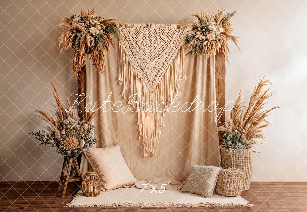Kate Boho Macrame Pampas Grass Neutral Backdrop Designed by Emetselch
