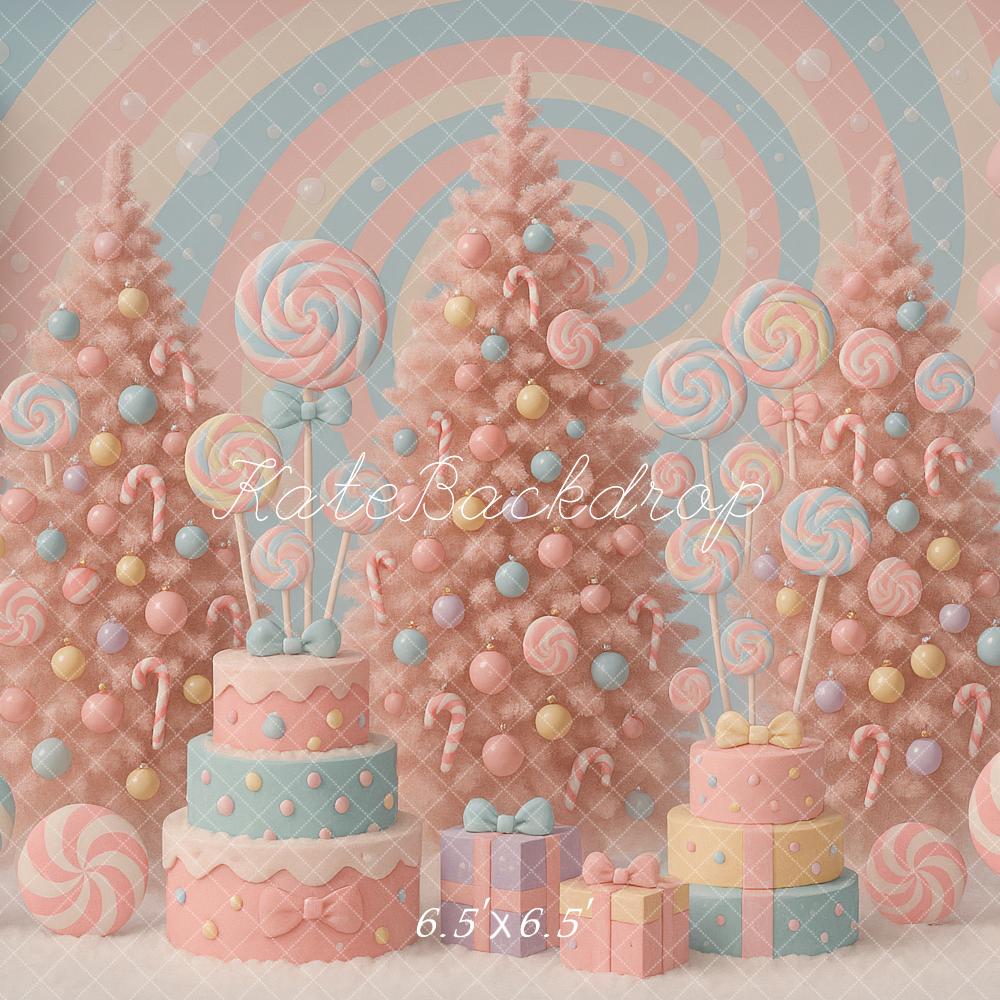 Kate Pink Christmas Trees Lollipops Backdrop Designed by Ashley Paul