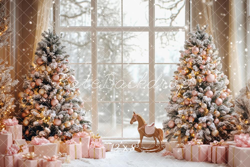 Kate Christmas Snowy Trees Rocking Horse Backdrop Designed by Patty Roberts