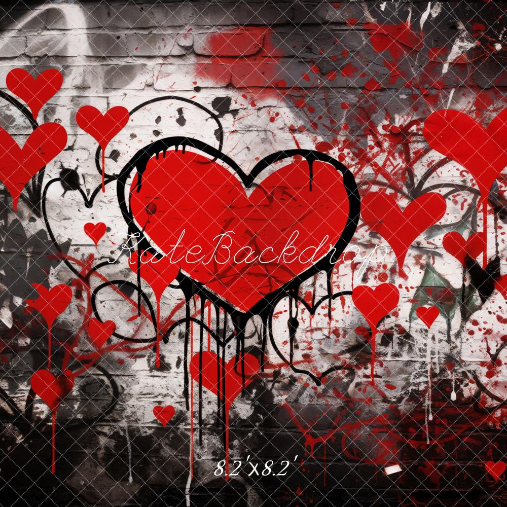 Kate Valentine's Day Graffiti Red Hearts Backdrop Designed by Emetselch