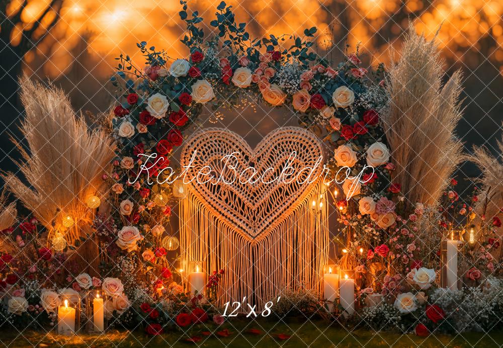 Kate Flower Arch Heart Pampas Candlelight Fleece Backdrop Designed by Emetselch