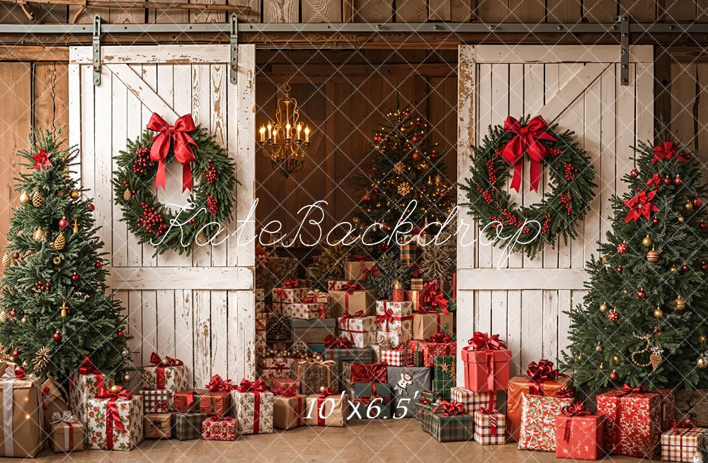 Kate Christmas Barn Doors Gift Boxes Fleece Backdrop Designed by Emetselch - Kate Backdrop AU