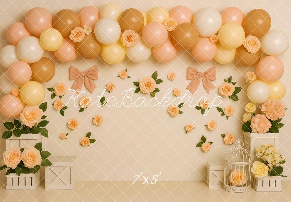 Kate Peach Balloons Flowers Cake Smash Backdrop Designed by Patty Roberts