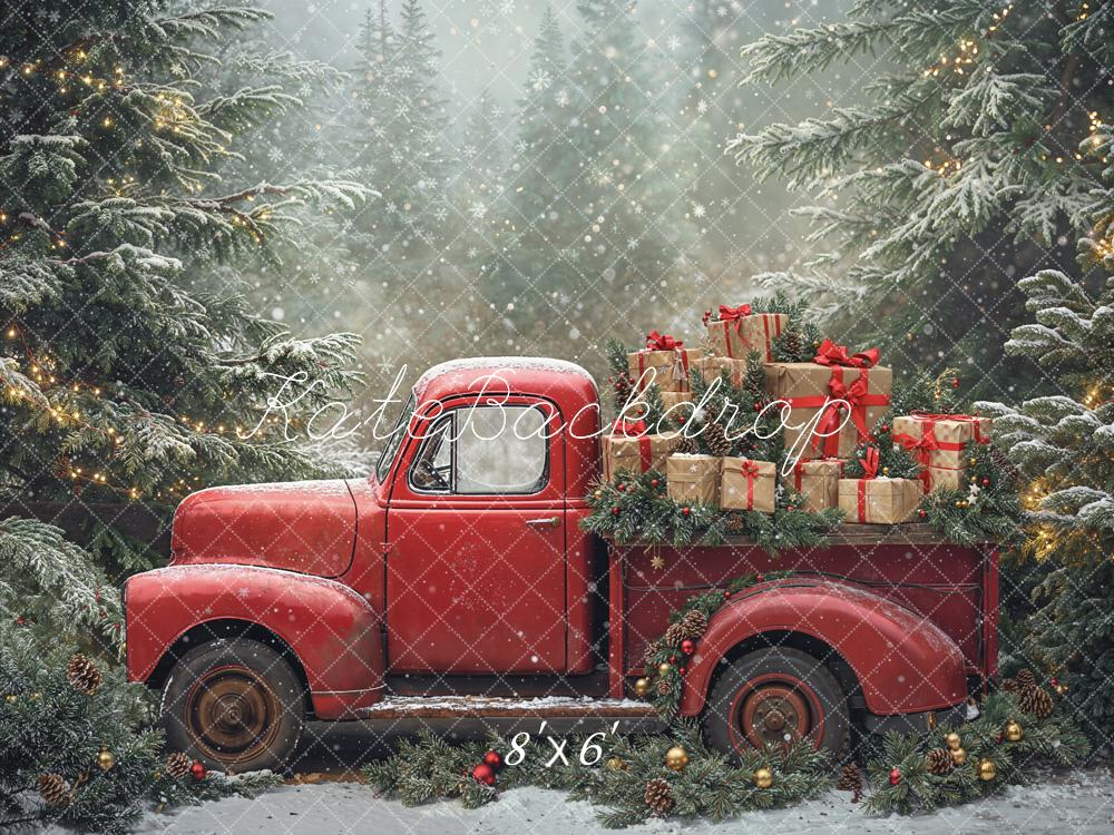 Kate Christmas Truck Presents Pine Trees Fleece Backdrop Designed by Emetselch - Kate Backdrop AU