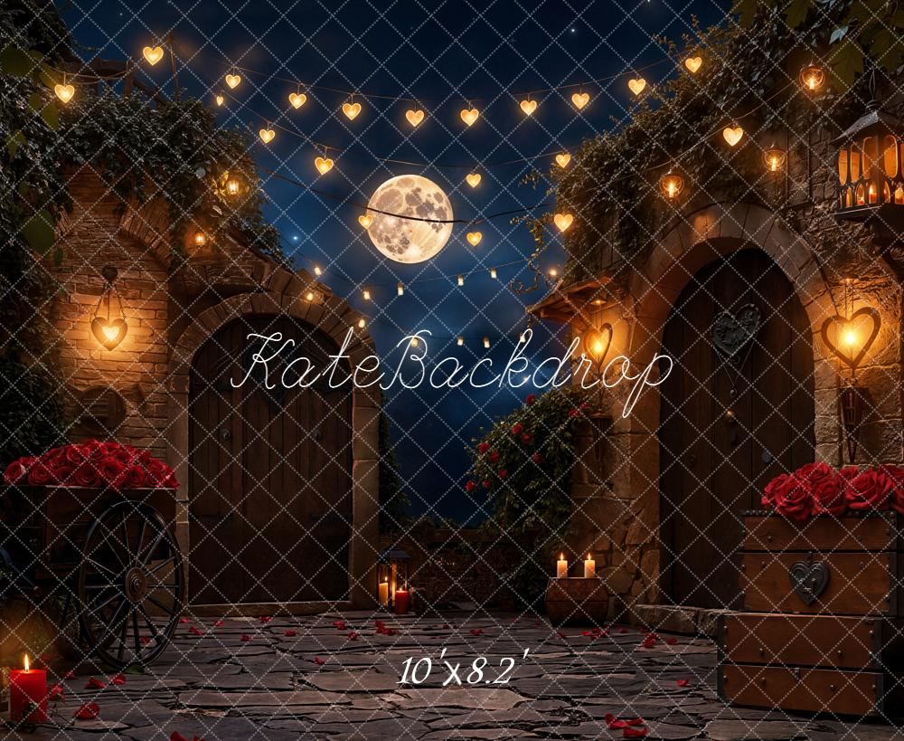Kate Romantic Courtyard Heart Lights Moonlit Backdrop Designed by Emetselch
