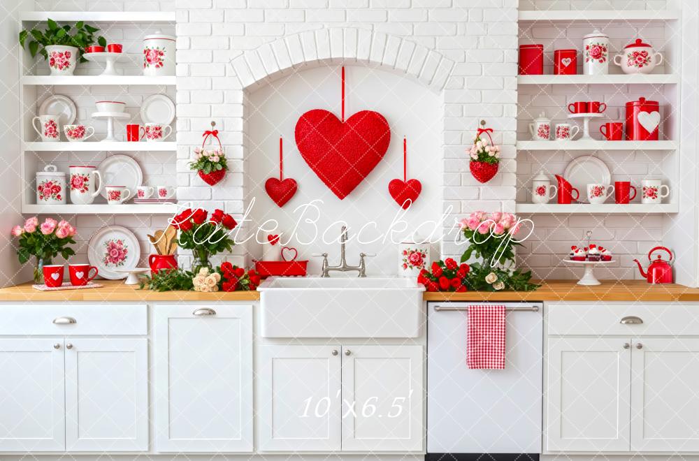 Kate Valentine Red Hearts Kitchen Fleece Backdrop Designed by Patty Roberts