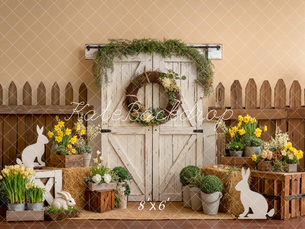 Kate Easter Bunny Barn Door Fence Backdrop Designed by Emetselch