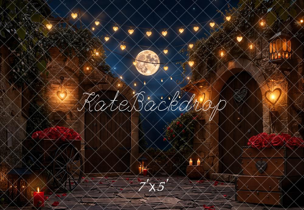 Kate Romantic Courtyard Heart Lights Moonlit Backdrop Designed by Emetselch