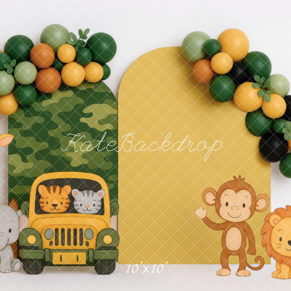 Kate Jungle Animals Jeep Camouflage Balloons Backdrop Designed by Mini MakeBelieve
