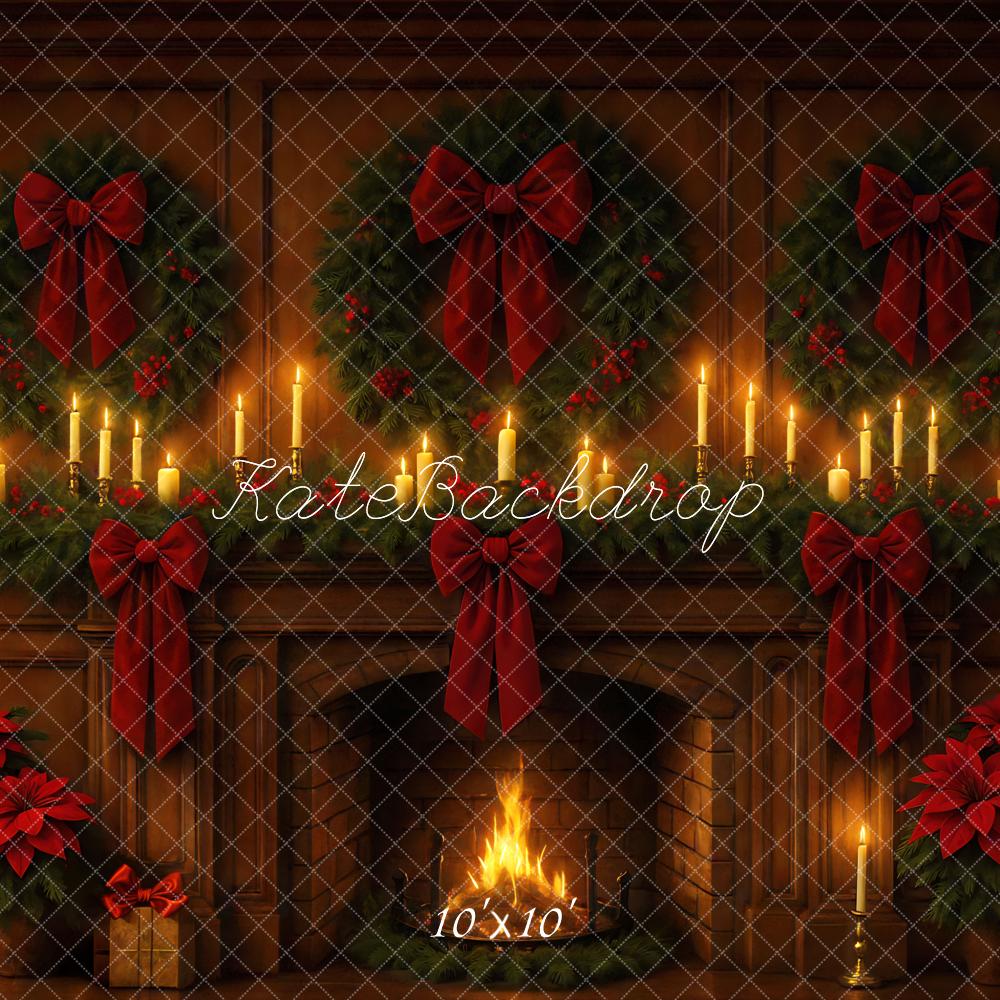 Kate Christmas Fireplace Bow Backdrop Designed by Mini MakeBelieve