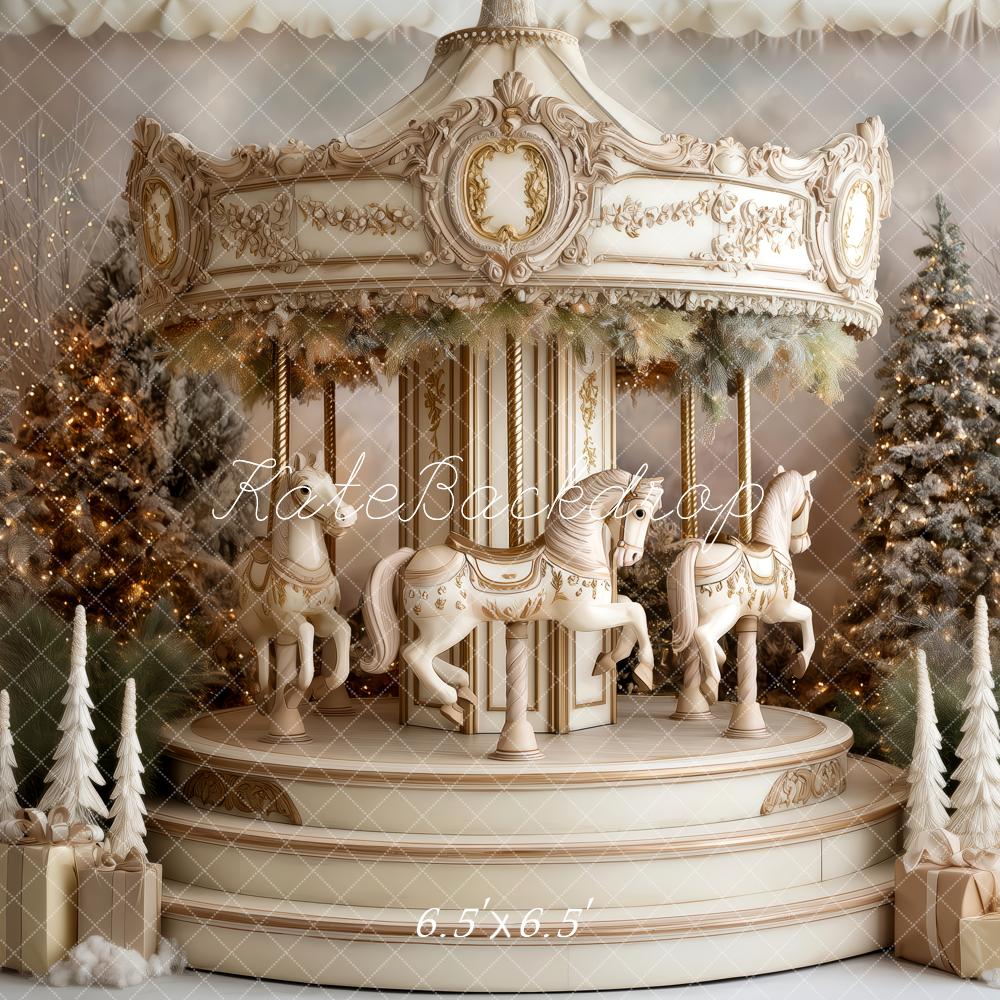Kate Carousel Christmas Trees Vintage Backdrop Designed by Patty Roberts - Kate Backdrop AU