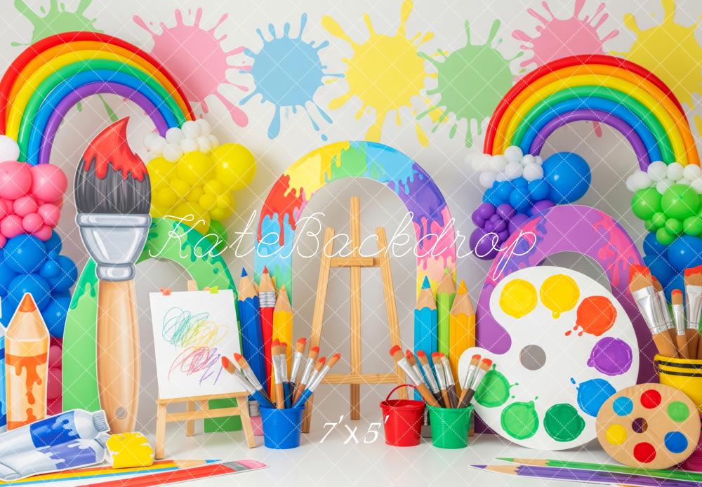 Lightning Deals-C1 Kate Art Studio Rainbow Paint Brushes Backdrop Designed by Patty Roberts