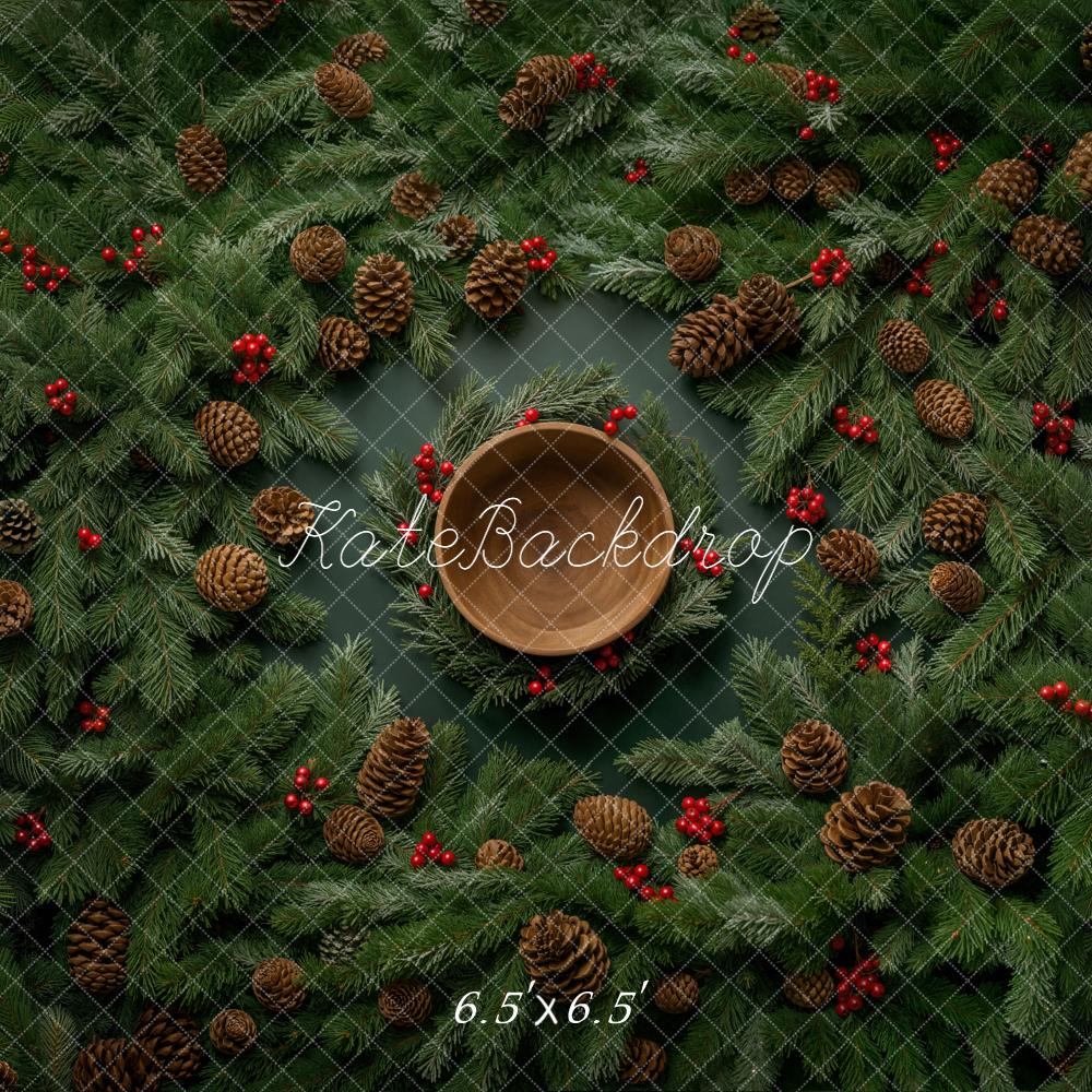 Kate Christmas Pinecones Red Berries Greenery Backdrop Designed by Chain